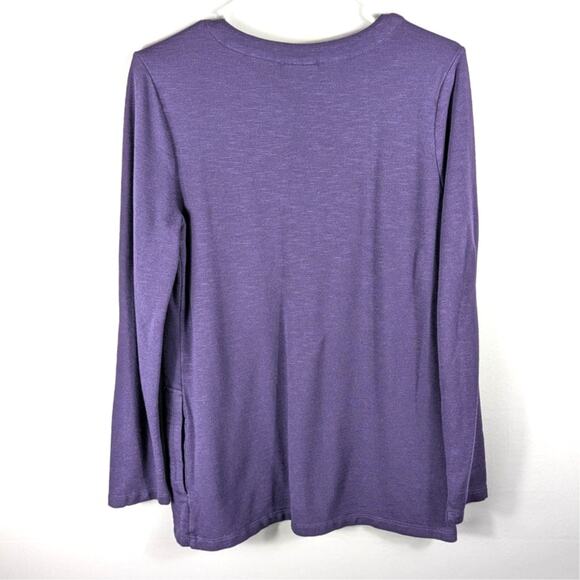 Chico’s 0 Purple V-Neck Long Sleeve Top Rayon Cotton Blend Soft Knit Shirt - Picture 4 of 4